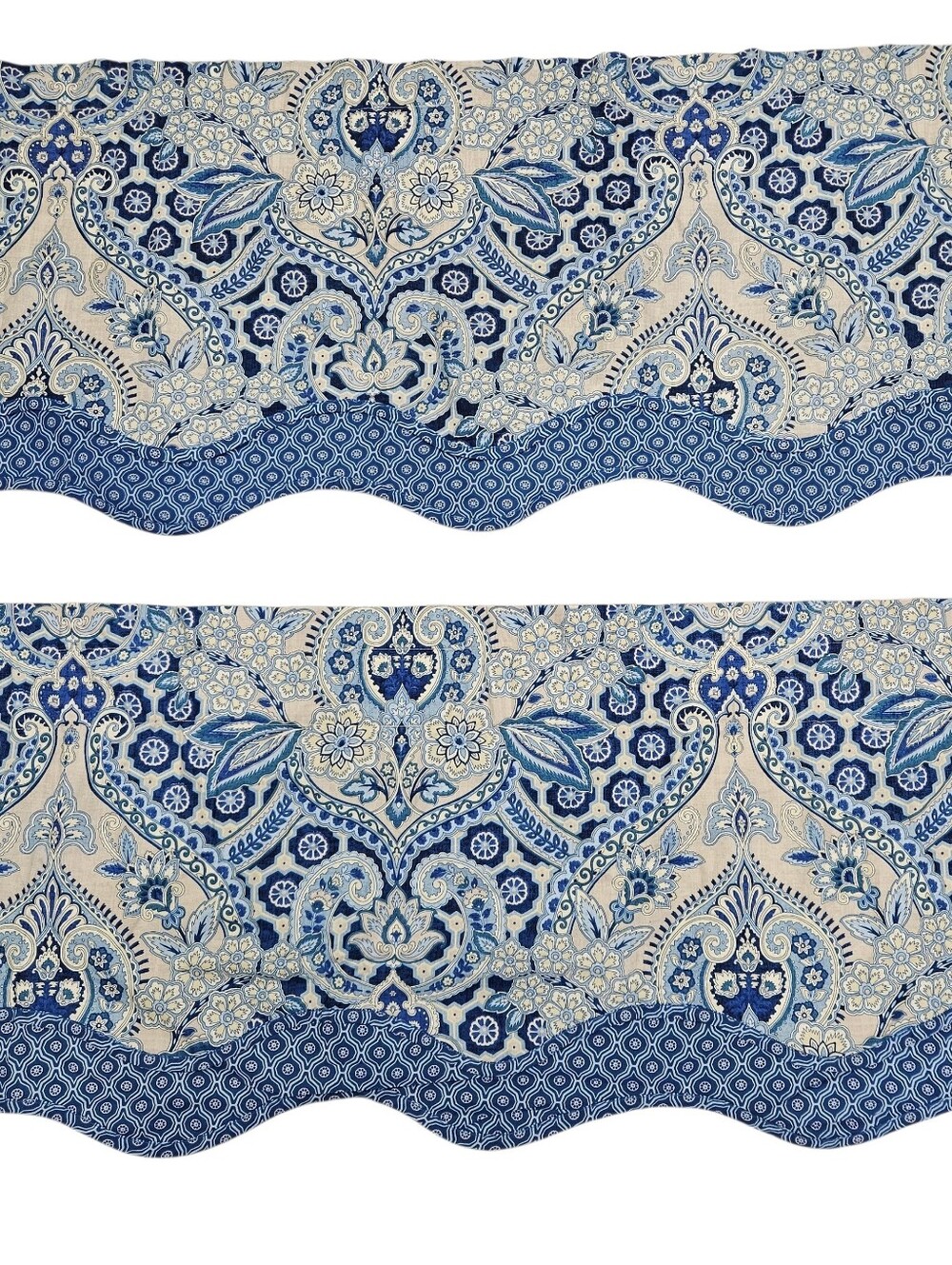 Waverly Moonlit Shadows Wave Valances Blue Medallion Floral Paisley 52x18" Pair